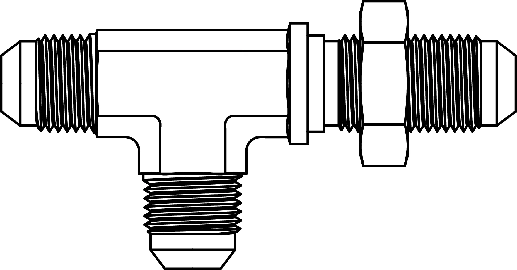 2704-LN-04-04-04 JIC Bulkhead Union Run Tee with Locknut